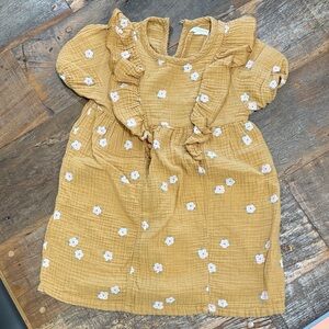 Adorable Mustard Floral Kids Dress